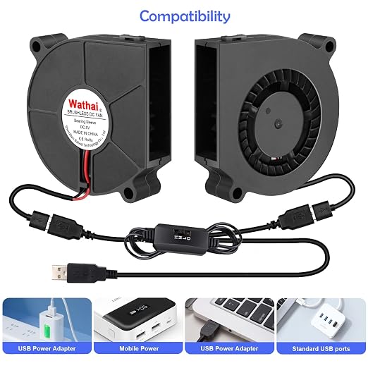 Wathai 60mm Computer Case USB Blower Fan 5V Variable Speed Controller 6015 | 2 ni 1 Small Blower Fan for Receiver DVR PlayStation Xbox Computer Cabinet Cooling 2 Pack