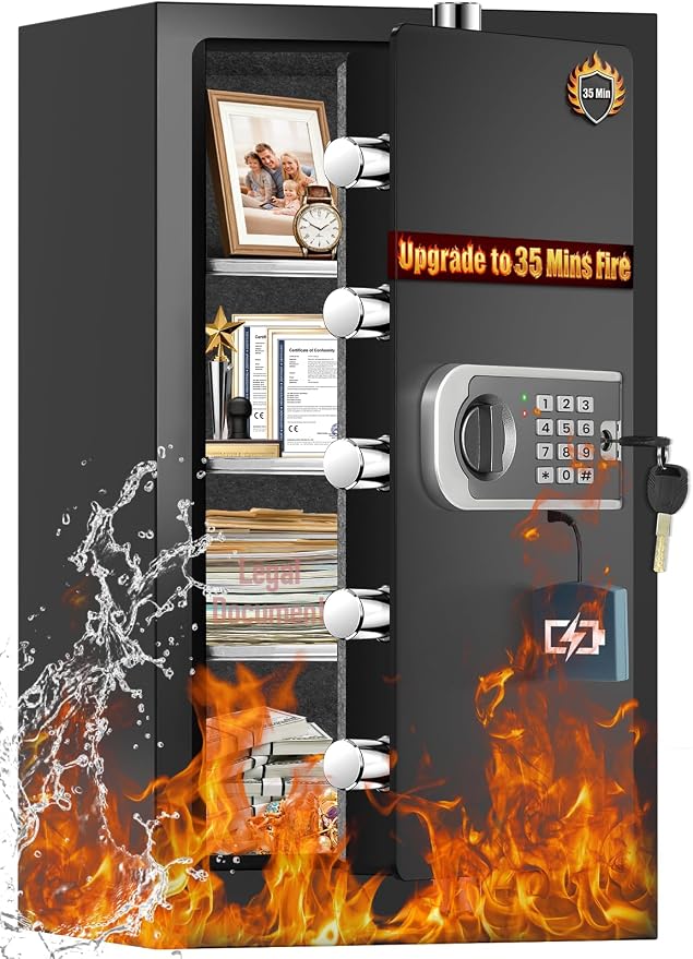 [𝟐𝟎𝟐𝟔 𝐔𝐩𝐠𝐫𝐚𝐝𝐞𝐝] [𝟑𝟓𝐌𝐢𝐧 𝟏𝟕𝟎𝟎°𝐅] True Fire Proof Safe for Home Documents, 7.2 Cuft Large Fireproof Safe With Removable Shelf, Heavy Duty Safe Box with Anti-theft for Cash Valuables