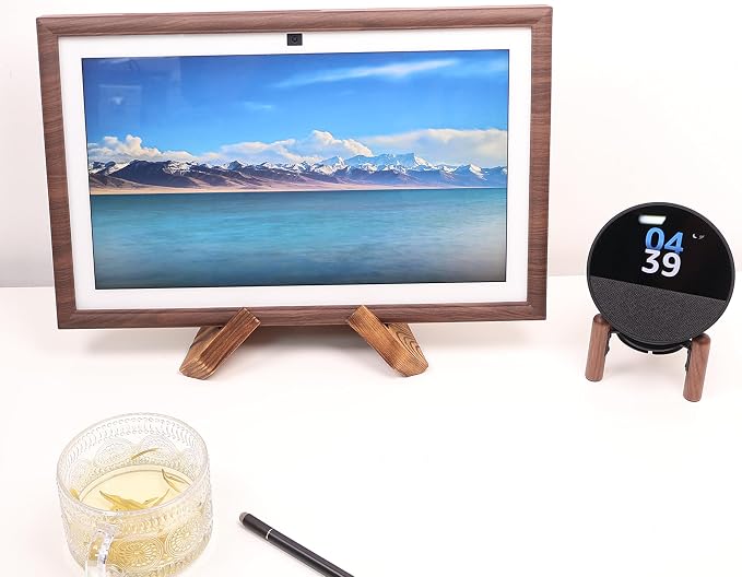 Light Wooden Grain Frame Decoration for Show 15,Solid Wood Desktop Stand for show15,the Stand Also for Cookbook in Kitchen,Combination Set of Frame and Stand(Light Wood Grain Color)