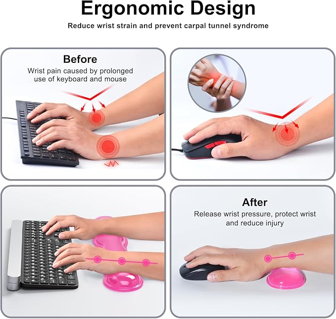 MOKURU Gel Keyboard and Mouse Wrist Rest Set, Comfort Ergonomic Wrist Support, for Wrist Pain Relief, Computer Keyboard Wrist Rest (Pink)