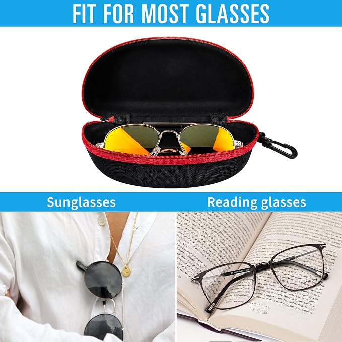 ZONLY 3 Pack Sunglasses Case Portable Travel Zipper Eyeglasses Case Hook With Cleaning Cloth
