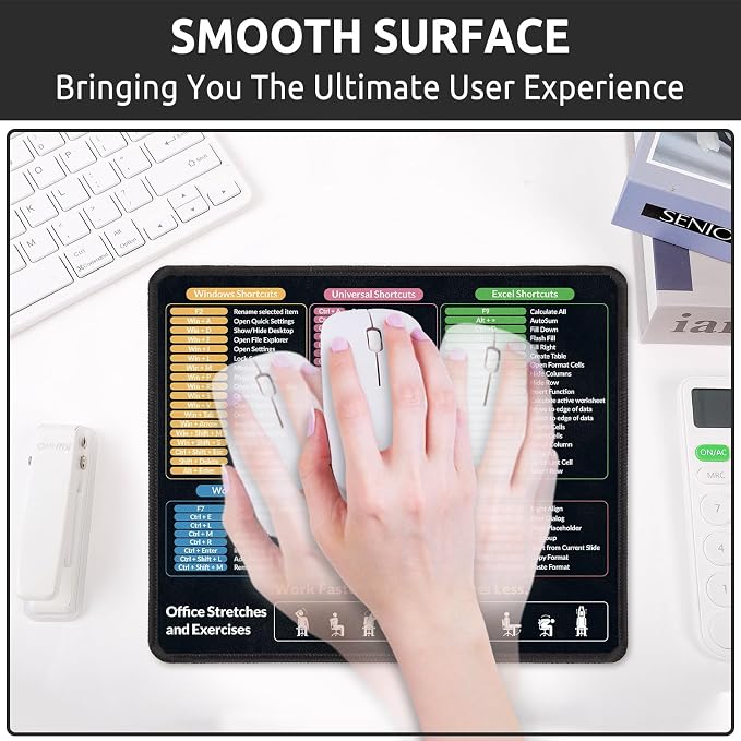 KONVINIT Ergonomic Mouse Pad with Wrist Rest, Small Excel Cheat Sheet Desk Pad with Windows & Office & Excel Shortcuts, Non-Slip Rubber Base Mouse Pads for Desk with Smooth Surface, Black