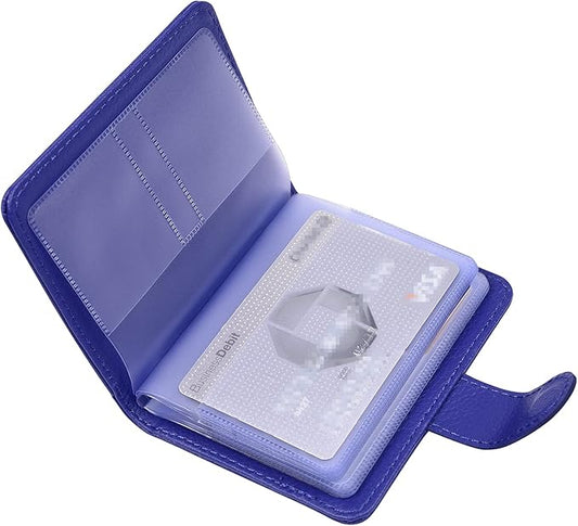 Wisdompro Credit Card Holder, RFID Blocking Wallet Debit Card Protector | Slim Leather Credit Card Organizer Case, Card Case with Magnetic Closure, 20 Card & 7 Memory Card Slots - Vertical Blue