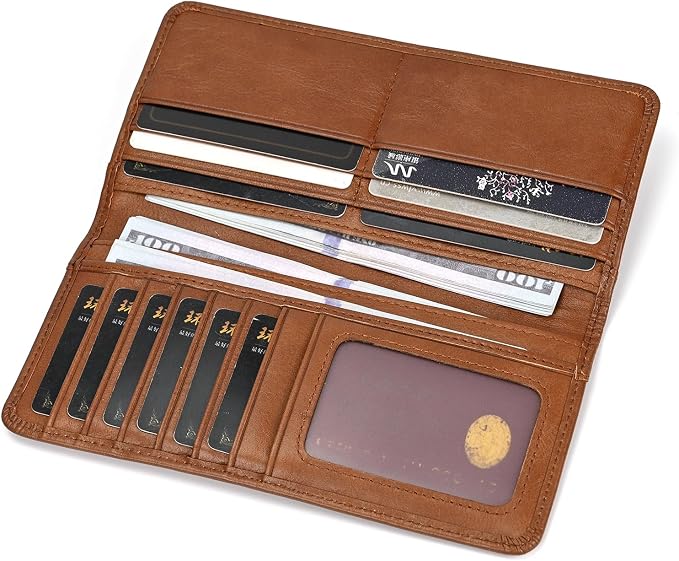 Genuine Leather Long Wallet for Men, Large Capacity Purse Clutch Bag Handbag Checkbook Cash Credit Cards Phone Holder | Large Capacity