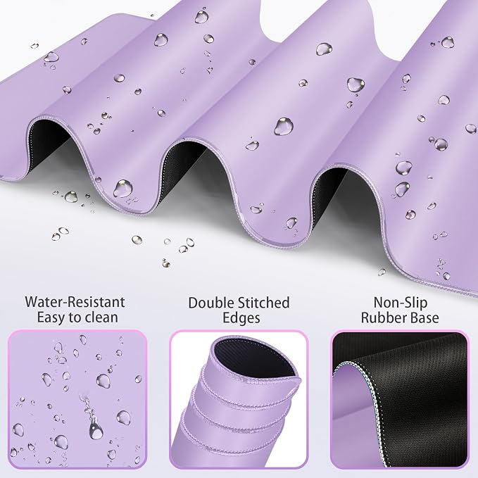 Desk Mat Purple, Large Gaming Mouse Pad with Wrist Rest, 4in1 XXL | Mousepad+Keyboard Wrist Rest+Mouse Pad Wrist Support+Cup Coaster Set Ergonomic Computer Desk Arm Wrist for Decor Office Women