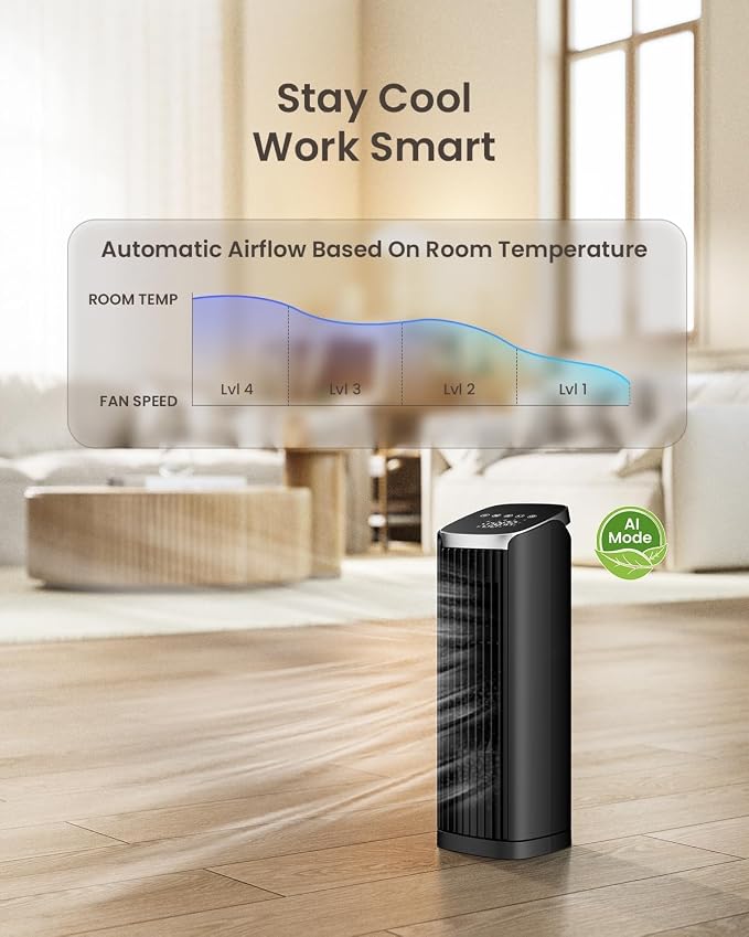 PNTCK 13" Tower Fan for Bedroom, Portable Desk Fan with 4 Speeds, 4 Modes | Quiet Cooling Fan with Remote, 12H Timer, 70° Oscillating Fans Bladeless Table fan for Room Office Home