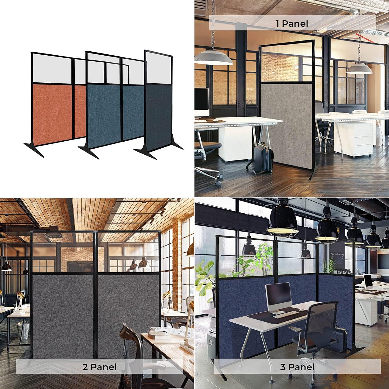 Versare Workstation Partition | Portable Wall Divider | Modern Office Cubicle | Free Standing Privacy Screen | Flexible Work Space | 99" x 70" W/Window, Warm Pebble Fabric Panels