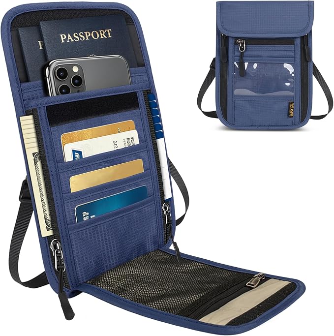 Travel Neck Wallet RFID Blocking – Hidden Passport Holder & Anti-Theft Money Pouch for Men & Women, Lightweight Concealed Undergarment Organizer with Adjustable Strap, Secure Document Holder