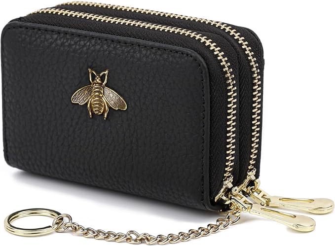 imeetu RFID Credit Card Holder, Small Card Wallet Women, Leather Card Case | Genuine Leather Women's Card & id Cases, Change Coin Purse with Zipper Keychain id Window, 20 Colors & 3 Styles, Daily, Gifts