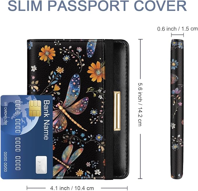 Coco Rossi Passport Holder for Travel Women Slim RFID Passport Cover Wallet | Travel Essentials, Passport Book Holders, Passport Wallet Cover Case, PU Leather, Cute, Thin, Spliced Design, Dragonfly