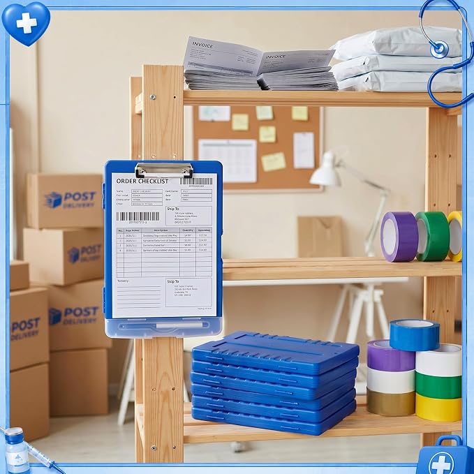 Crtiin 6 Pcs Colored Clipboard with Storage, 8.5 x 11 Inch Heavy Duty Plastic Nursing Clipboard Folder with Pen Holder A4 Medical Holder for Nurse Doctor Teacher Office (Dark Blue)
