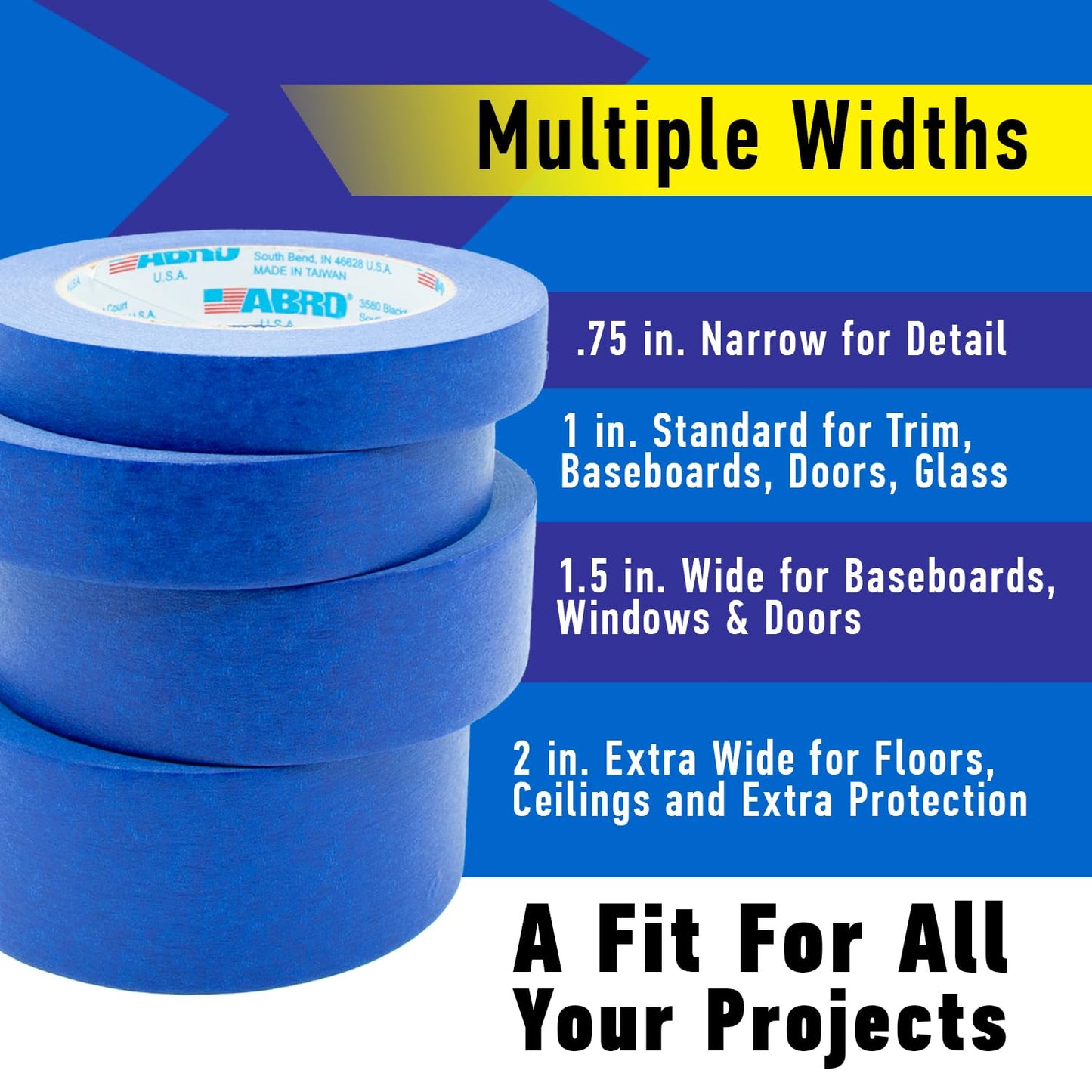 ABRO Blue Painters Tape: 18mm x 55M All Purpose Blue Tape, Temporary Labeling, Easy Tear, Clean Removal, Masking Tape Colored, DIY or Pro Use