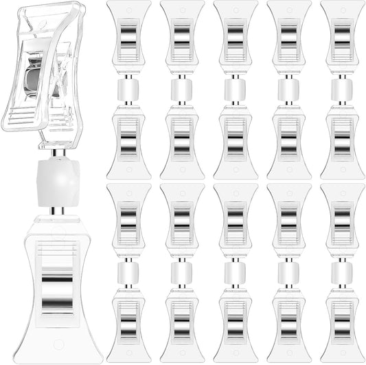 50 Pieces Double Sided Sign Clip, Clear Retail Merchandising Signs Display Tags, Plastic Sign Holder Rotatable Pop Clip-on Promotion Clips Stand for Label, Basket, Business Cards