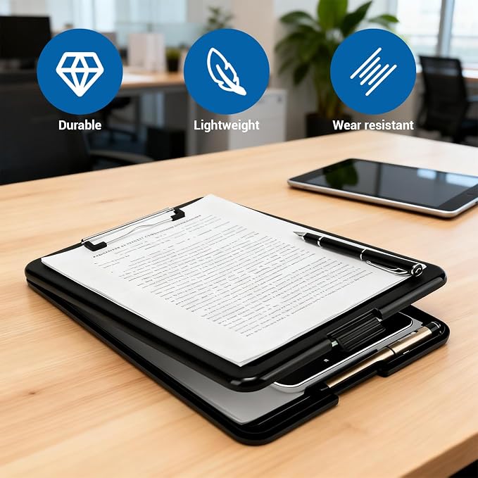 Clipboard with Storage 6 Pack, 9.5 x 13.5 Inch Plastic Storage Clipboards with Metal Clip, Heavy Duty Organization Folder for Letter Size Paper, Nurse Essentials and Teacher Must Haves
