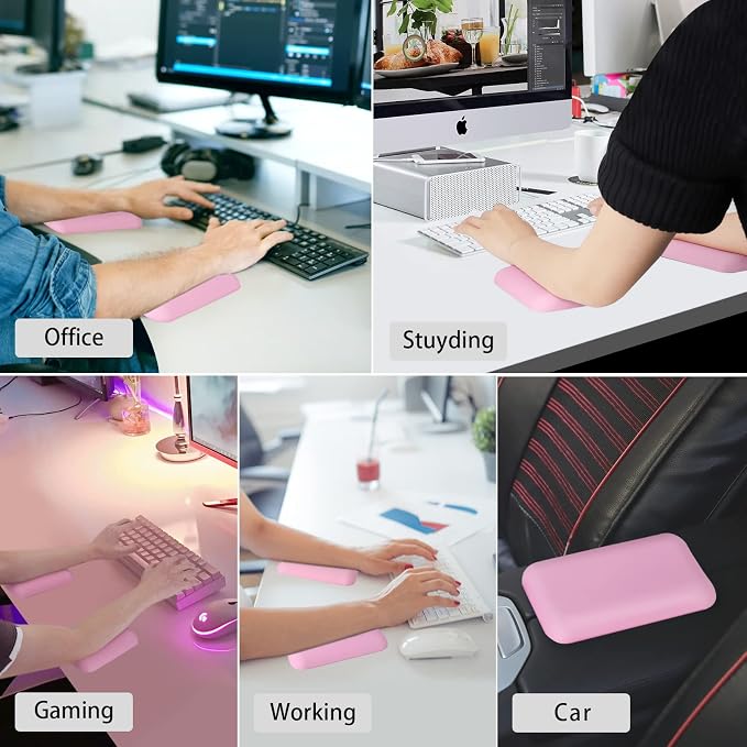 Leolee Elbow Rest Pads for Desk, Gel Ergonomic Wrist Rest Arm Rest Pads | Upgraded, Memory Foam, Non-Slip Base, Cushion Support Relieve Elbow and Wrist Pain for Computer, Office, 2 Packs, Pink