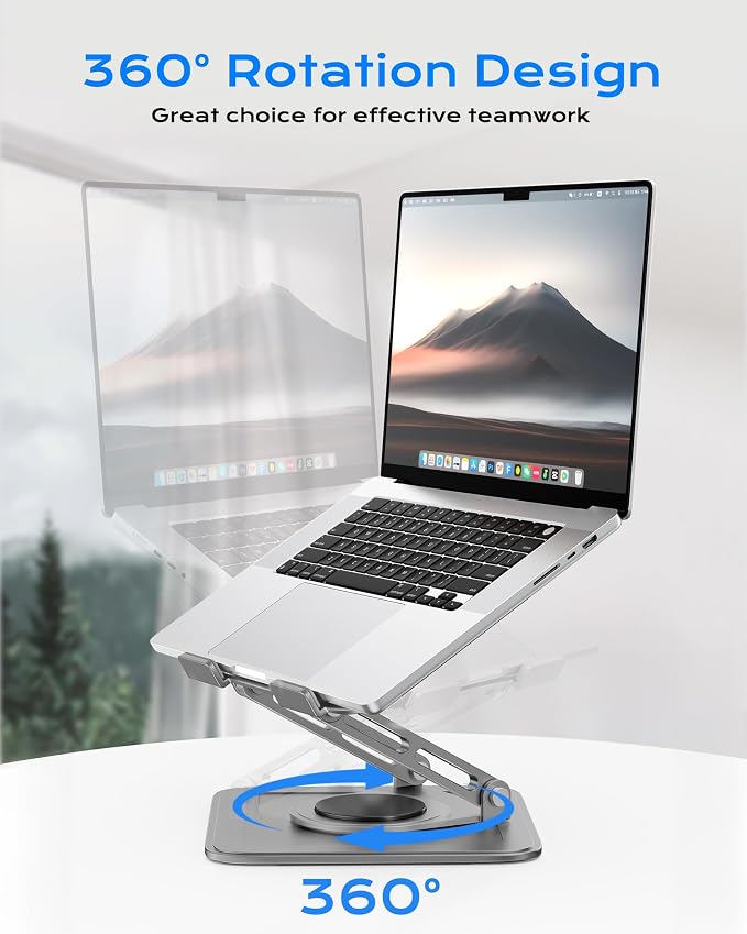 LOXP Adjustable Laptop Stand for Desk with 360 Base | Ergonomic Laptop Riser Mount for Desk Foldable Protable Computer Desk Fits with MacBook Pro Air