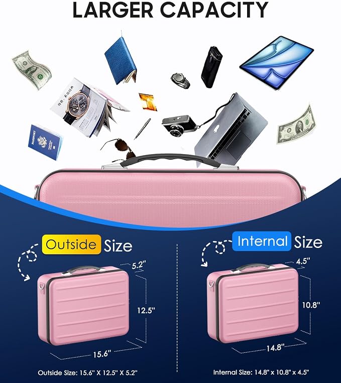 Fireproof Document Box with Lock, Hard-Shell Fireproof Safe Box | Fire proof Lock Box for Home Documents, Portable Travel Fire Proof File Box for Passport Laptop Certificates, Rose Gold