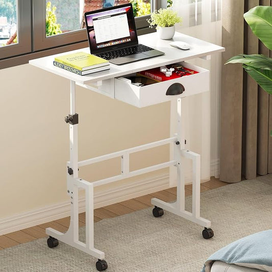 Cidaziya Adjustable Height Standing Desk for Walking Pad Treadmill, Portable Rolling Desk for Laptop with Drawer, Small Moblie Sit to Stand Desk On Wheels with Stiffener for Home Office Dorm Bedroom
