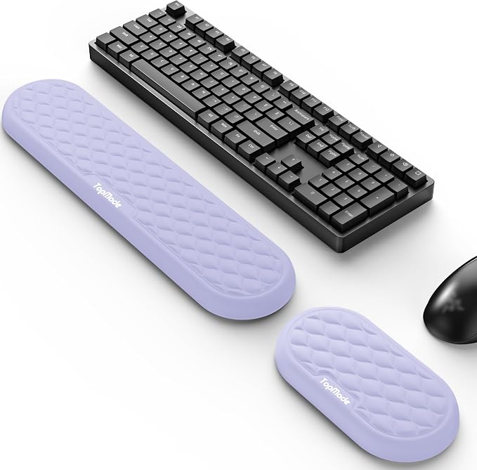 TopMade Upgraded Wider Wrist Rest Set, Soft Memory Foam Keyboard Hand Rest Pad, Computer Ergonomic Keyboard Mouse Wrist Support for Typing Pain Relief, Comfort for Office, Gaming, Study, Purple