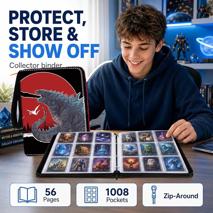 1008 Card Binder 9 Pocket, 3-Ring Trading Card Binder with 56 Page Removable Sleeves, High Storage Waterproof Trading Card Holder Collection Card Album Organizer Case for TCG Cards - Bird