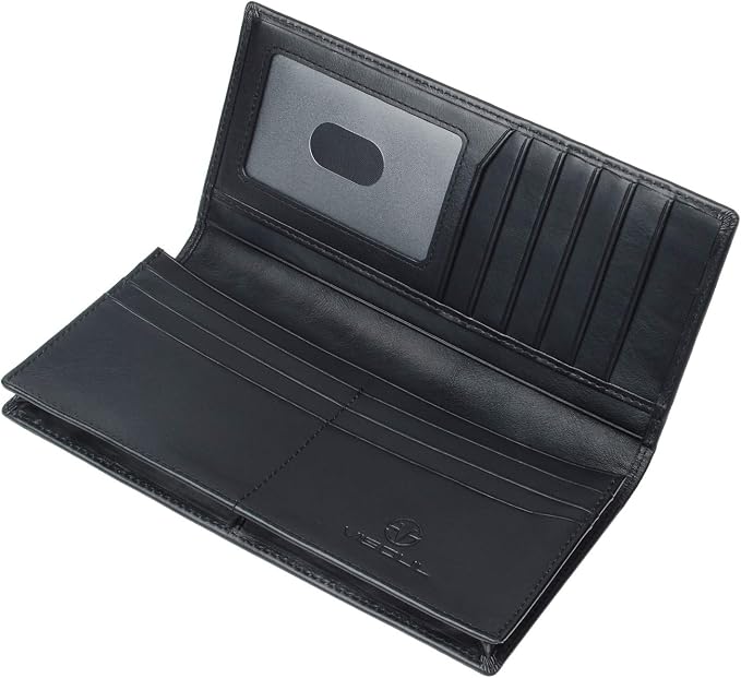 VISOUL Leather Checkbook Cover Wallet for Men with RFID Blocking, Mens Long Bifold Cash Tall Wallet with 11 Credit Card Slots 1 ID Window (Black)