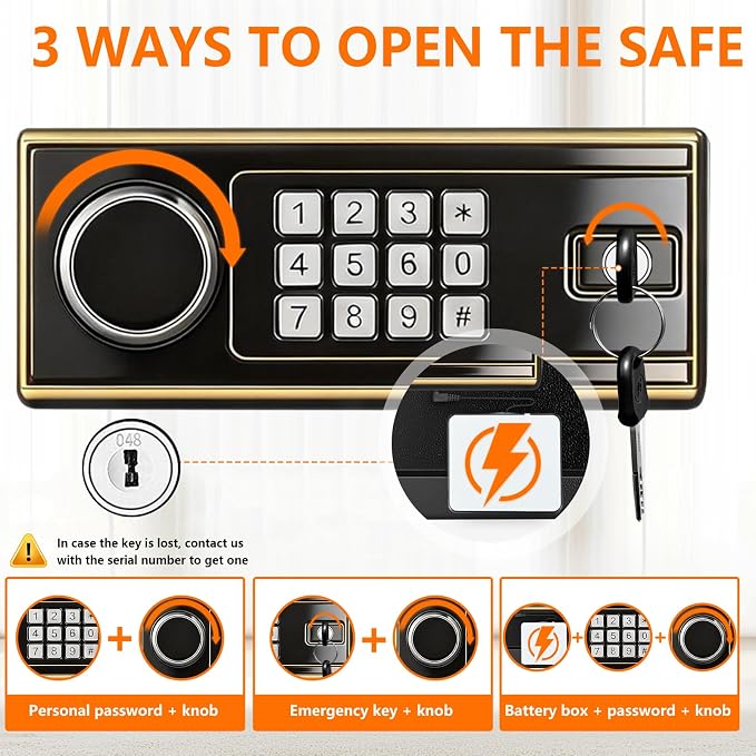 3.4 Cuft Large Safe Box for Home, Digital Security Safe with Programmable Keypad and Key Lock, Home Safe for Document Money Valuables