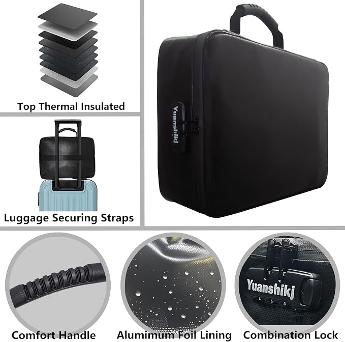 Yuanshikj Portable Fireproof Waterproof Document Organizer with Lock,Black | 3 digit Code,15.1"x11.2"x4.3",Heat Insulated Fire＆Water-Resistant Box 13 Layers File, Home Travel Safe Storage for Important