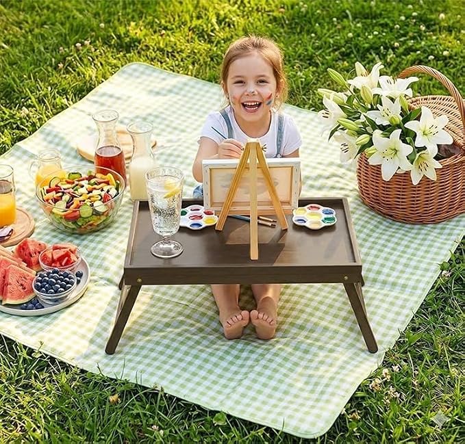 Bamboo Bed Tray Table with Foldable Legs, Breakfast Tray for Sofa, Bed, Eating, Working, Used As Laptop Desk Snack Tray by Pipishell (Brown)