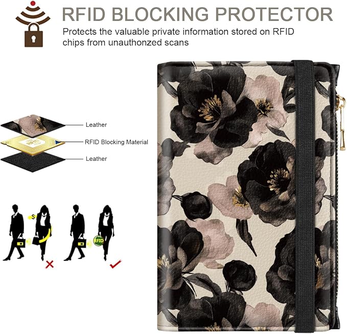 Passport Holder for Travel, RFID Blocking Passport Cover for Women Zipper | Travel Wallets, Passport Book Holder, Credit Card Holder, ID Window,SIM Card Slots, Coin & Tickets Pocket, Champagne Rose