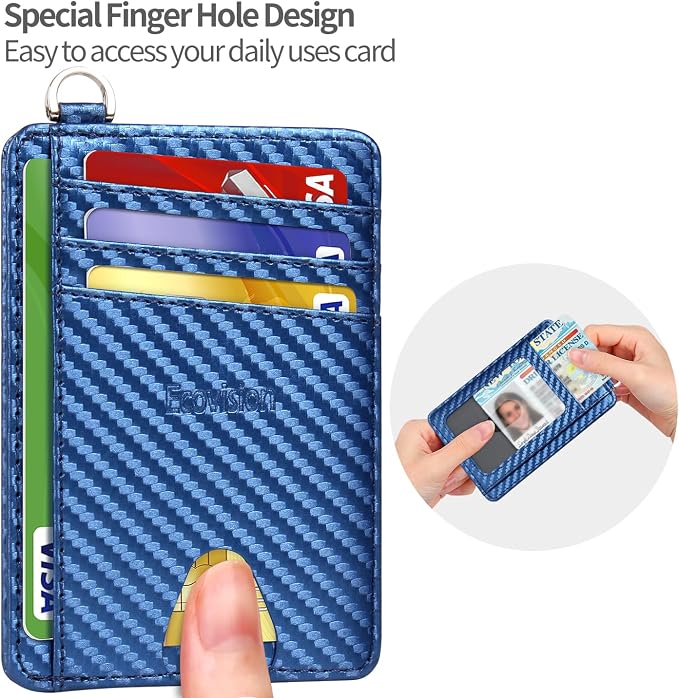 Slim Minimalist Front Pocket Wallet, RFID Blocking Credit Card Holder Wallet with Detachable D-Shackle for Men Women