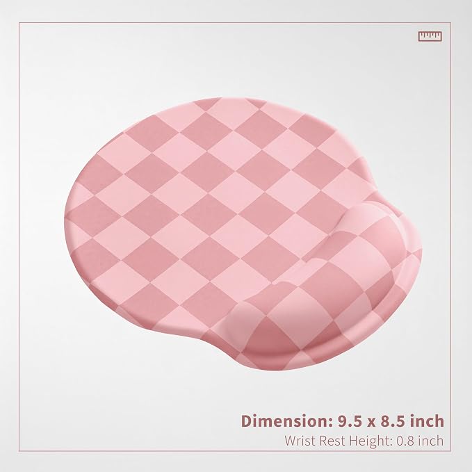Ohocut Coral Pink Checkered Mouse Pad with Gel Wrist Rest, Wrist Support, Ergonomic Desk Accessories for Women, Office Laptop Gaming Decor, Cute Aesthetic Check Design