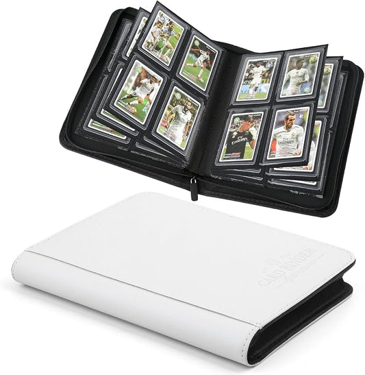 Toploader Binder, 4 Pocket Trading Card Binder Holds 128 Top Loaders, Premium Zipper Card Storage Case with Double-Sided Pockets for 3x4'' Toploaders, TCG, MTG, Sports Cards.(white)