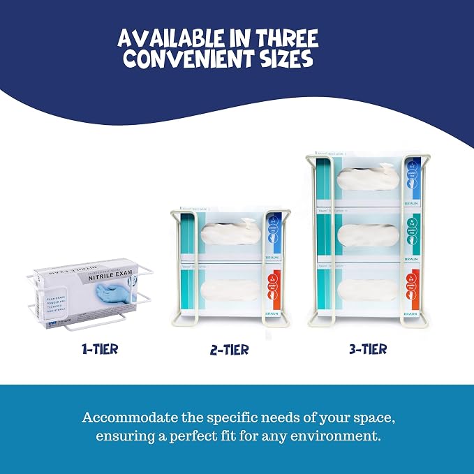 Glove Box Holder Wall Mount Dispenser for 2 Boxes, Powder Coated Metal Rack for Disposable Gloves and Tissue, Organizer for Kitchen, Lab, Garage, Hardware Included, White - Safety Supply Mart