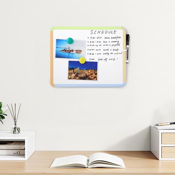 Mr. Pen- Dry Erase Board, 14” x 11” with a Black Dry Erase Marker | Citrus Frame, Small Mini White Board for Students, Fridge, Wall, Locker, Includes Double Sided Tapes