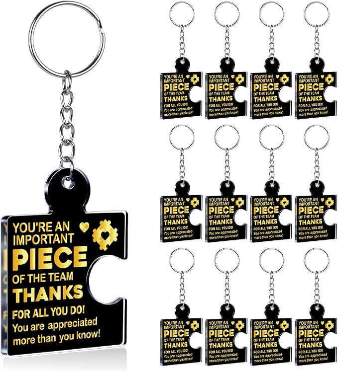 Team Appreciation Gifts Bulk Thank You Keychains for Coworkers | Gift Set for Employee, Staff, Teachers, Teamwork Puzzle Piece Keyring, Acrylic
