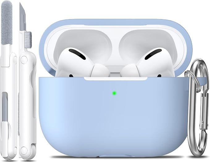 R-fun for AirPods Pro 2 Case, Soft Silicone Protective Cover with Keychain and Cleaning Pen, Compatible with AirPods Pro 2nd/1st Generation, Supports Wireless Charging, Sky Blue
