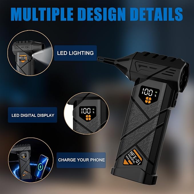 Compressed Air Duster, Car Vacuum Portable Cordless 2 in 1, 130000RPM Electric Air Duster with LED Display&Light, Adjustable Cordless Handheld Blower Vacuum Cleaner for Keyboard, PC, Car and House