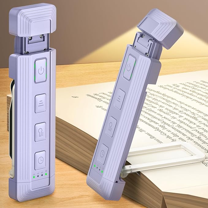 Glocusent Extendable Book Lights for Reading at Night, 5 Enhanced Brightness & 3 Colors with Sleep Aid & Timers, Clip on USB Rechargeable Reading Light for Books in Bed, Ideal Book Lovers Gifts