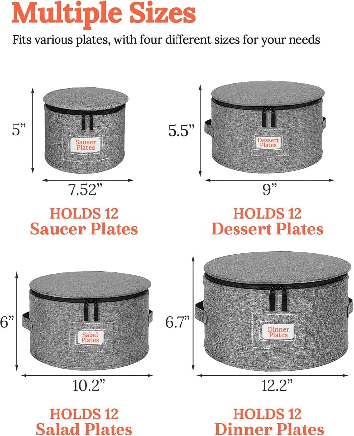 Cirhy Hard Shell China Storage Containers 4-Piece Set - Reinforced Hard-Sided Moving Boxes for Dinner Plates, Bowls & Saucers - Stackable Dish Packing Protectors with 48 Felt Dividers