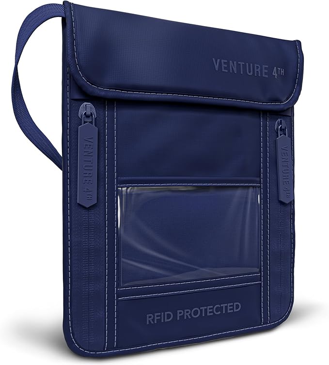 VENTURE 4TH Travel Neck Wallet, RFID Blocking Passport Holder - Sleek Navy