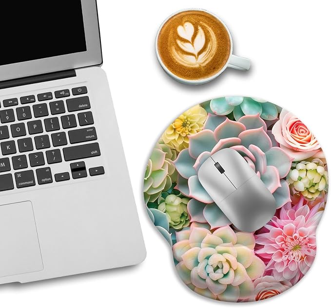 LIMKRIAN Ergonomic Mouse Pad with Wrist Rest, Succulents Office Supplies | Non-Slip PU Base, Smooth Surface, Cooling Gel Eases Wrist Pain, Cute Mousepad for Computer, Laptop, Office Desk Accessories