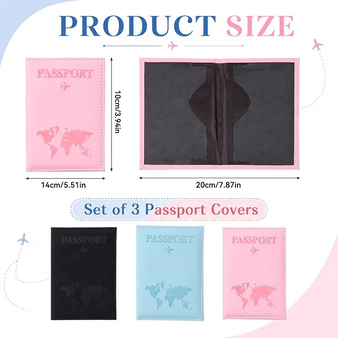 3 Pack Passport Covers, Passport Holder for Travel Women Men Passports Wallet Cover Case PU Leather Passports Holder Case with Card Holders Travel Must Haves Accessories