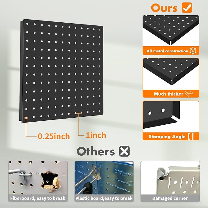 Peg Board, 4 Pack Metal Pegboard Kit,Black Pegboard Wall Organizer with 32 Pcs Hooks, Peg Board for Walls Home, Garage Tool Storage, Office Organization, Kitchen, Craft Room