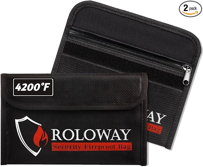 Small Fireproof Bag (5 x 8 inches), Non-itchy Fireproof Money Bag for Cash, Valuables, Passport, Currency & Keys (2-Pack Black)