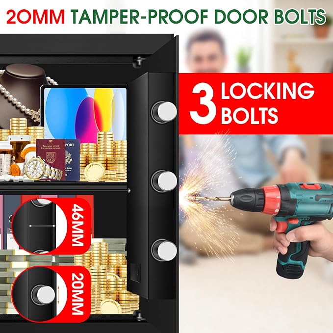 3.3 Cuft Large Home Safes Water and Fireproof with Digital Keypad & Key Lock, Security Safes for Home with DIY Removable Shelf, Anti-Pry Safe Box for Money Documents Jewelry, 19.69"H x13.78"W x 12.2"D