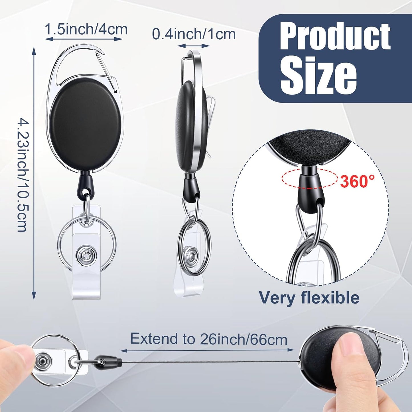 Yaomiao 120 Pack Retractable Badge Holder Reel with Clips Heavy Duty ID Card Holder Reels Bulk with Key Ring for Office Worker Doctor Nurse Employee School Students (Black)