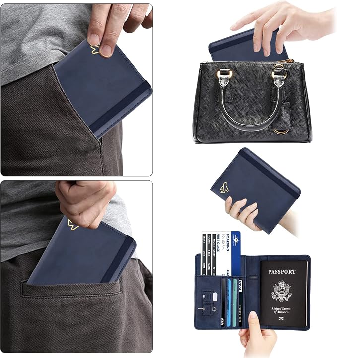 WALNEW Passport Holder for Travel, RFID Passport Cover Wallet for Women Men, PU Leather Passport Book Card Holder Case with Pen, Travelling Essentials for Flying | PU Leather Passport Cover Case with Pen Holder, Travel Must Haves Accessories, Passport ...