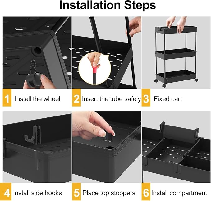 2-piece Set Slim Storage Cart 3 Tier,Bathroom Organizer Rolling Utility,Mobile Shelving Unit Slide Out for Office, Kitchen, Laundry Room & Narrow Places