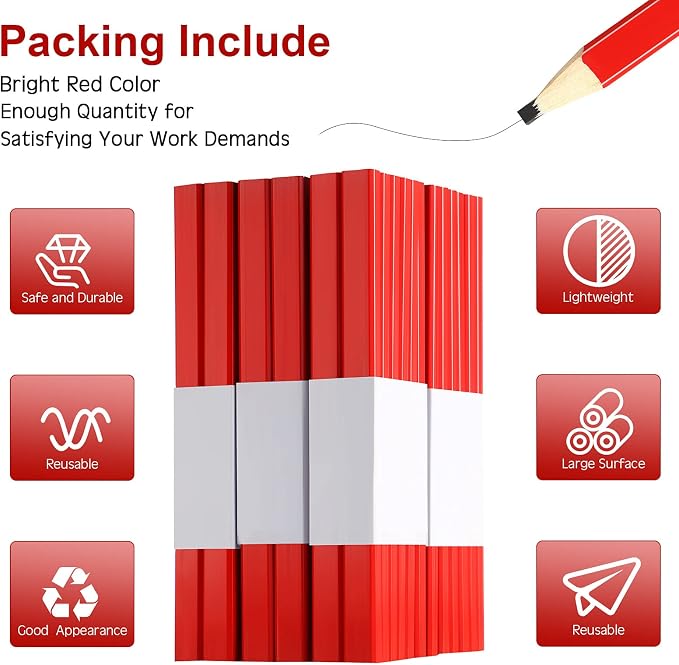 120 Pcs Carpenter Pencils Bulk Construction Plan Medium Hard Natural Wood Cased Quality Flat Wood Octagonal Red Hard Black Pencils for Woodworking Marking