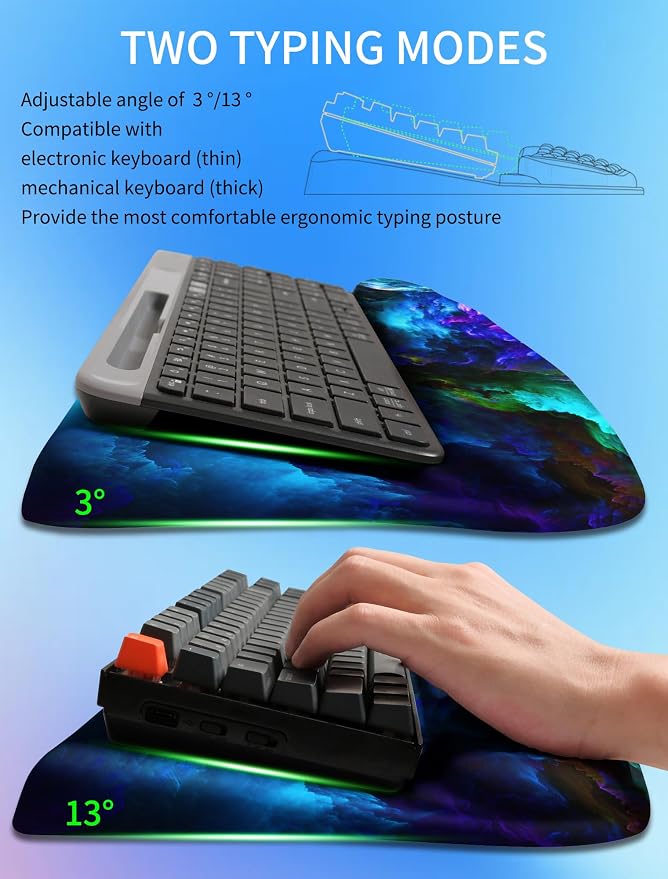Ergonomic Wave Wrist Rest with Keyboard Stand, Cushioned Palm Rest, Comfortable Integrated Memory Foam for Natural Typing and Relieve Wrist Pain, Nebula